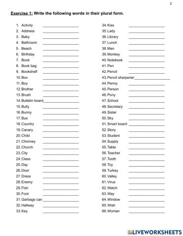 Plural Nouns Exercise 1