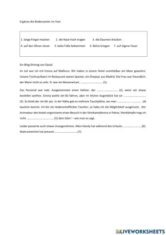 Redensarten Körperteile