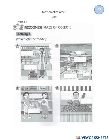 Recognise mass of objects
