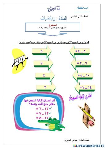 الطرح باستعمال حقائق جمع العدد ونفسه