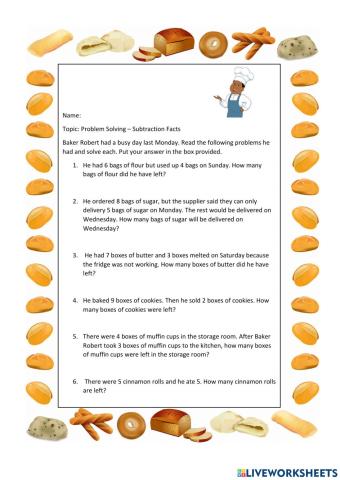 Problem Solving Subtraction Facts