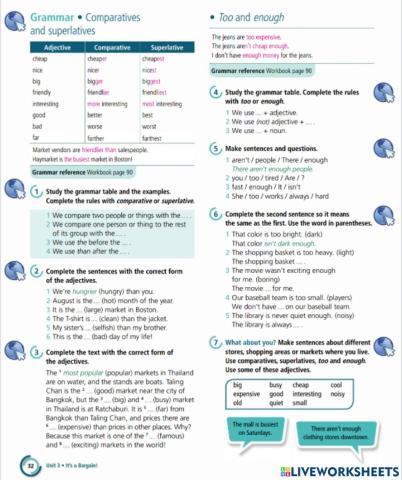 Unit 3 Grammar Section, p.32 Superlatives, Comparatives, Too and Enough