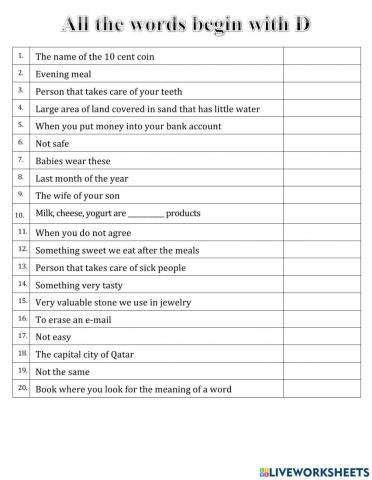 All the words begin with D