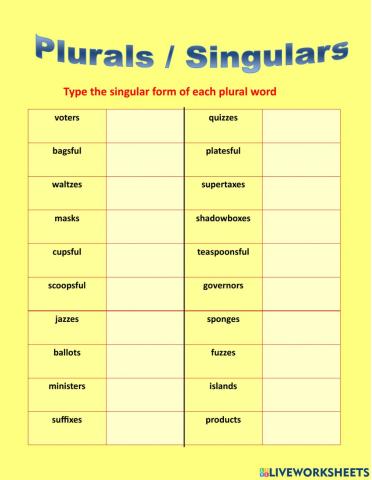 Plurals- singulars