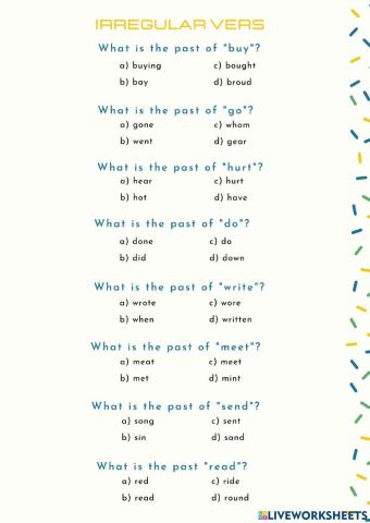 Irregular verbs practice (beep 6) - Past Simple Irregular Verbs