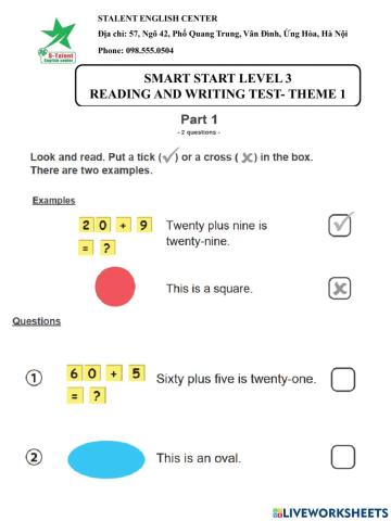Reading anh Writing Test Theme 1- Smart 3