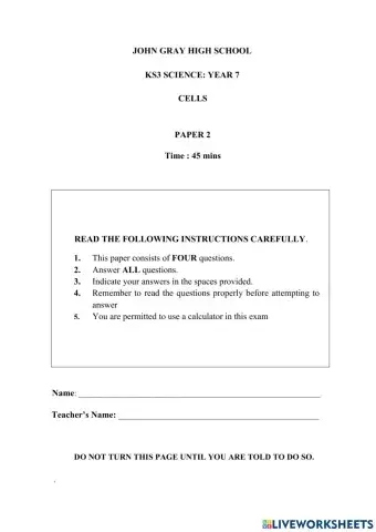 Year 7 Cells Test Unit 1b