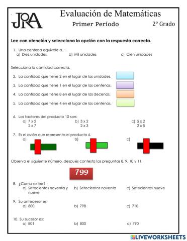 Cuestionario Matemáticas 1°