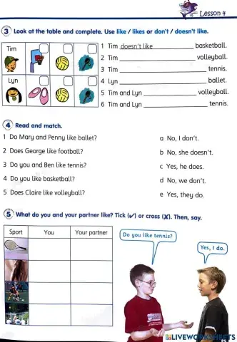 English Year 3 Present simple of ' like' +noun ex.2