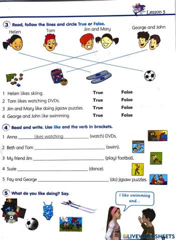 English year 3 like+ing ex.2