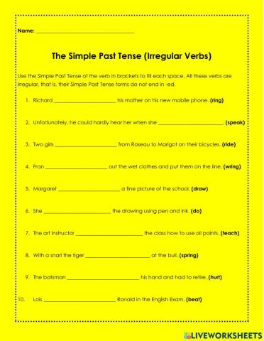 The Simple Past Tense - Irregular Verbs