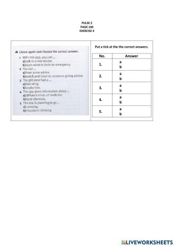 PULSE 2 Page 100 Exercise 4