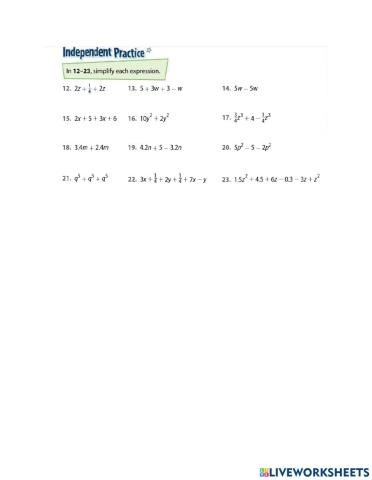 Simplifying algebraic expressions