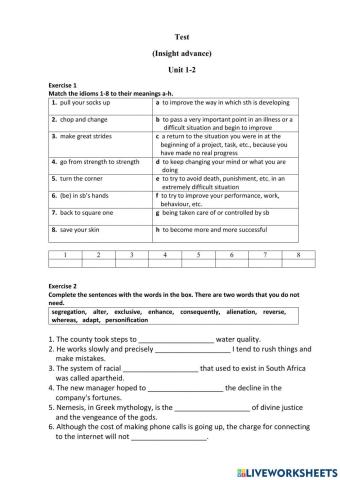 Insight advance Test Unit 1-2
