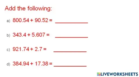 Addition of decimals