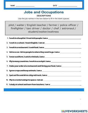 Jobs (vocabulary worksheet)