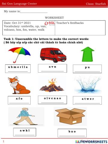 Worksheet starfish