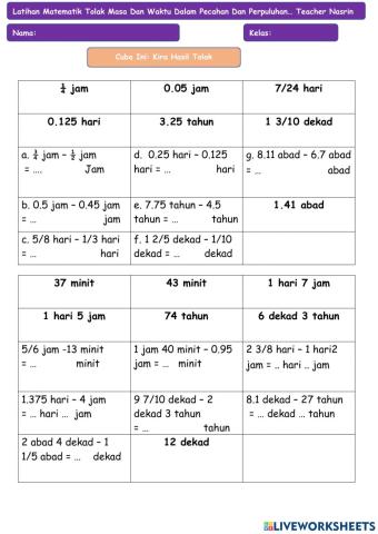 Kuiz Matematik Tolak Masa