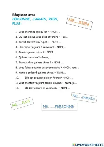 Ne rien, ne jamais, ne personne, ne plus