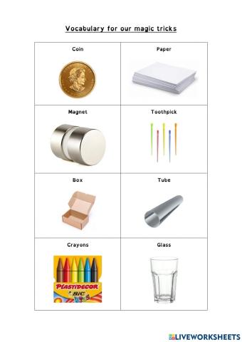 Vocabulary for our magic tricks