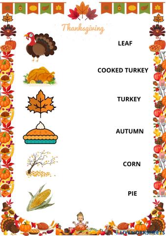 Thanksgiving day vocabulary