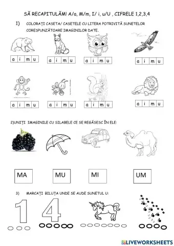 Recapitulam A,I,M,U și 1,2,3,4