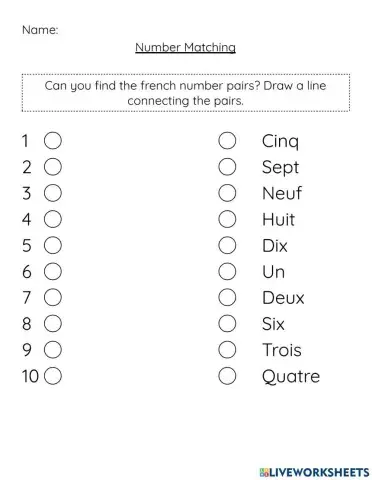 French 1-10 Matching