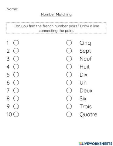 French 1-10 Matching