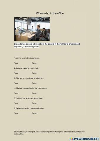 A2 listening whos who in the office