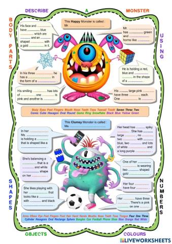 Describe A Monster: Using Body Parts, Shapes, Objects, Colours and Numbers