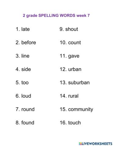Spelling words week 7