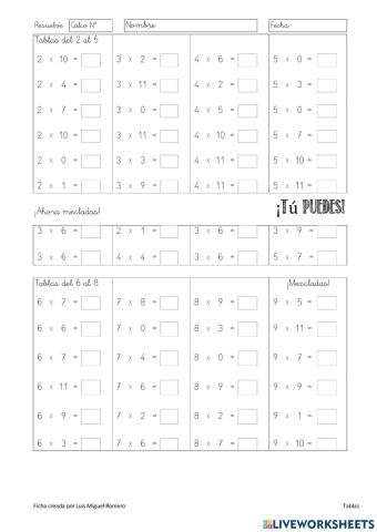 Plantilla para control de tablas