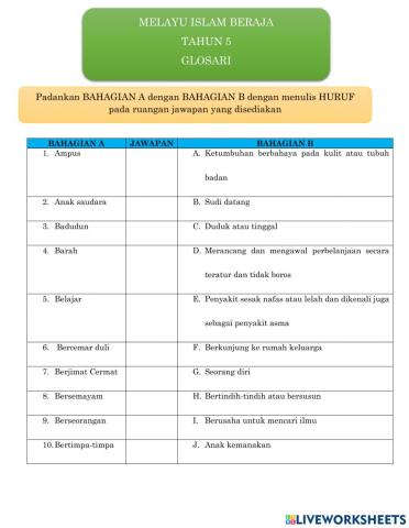 Glosari Tahun 5