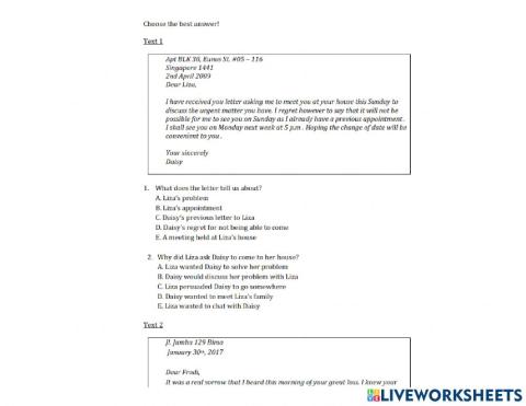 Personal Letter: Evaluation