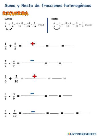 Suma y resta de fracciones heterogeneas