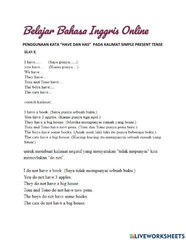 Simole present tense dengan have dan has