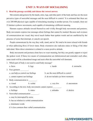 Unit 3: ways of socializing