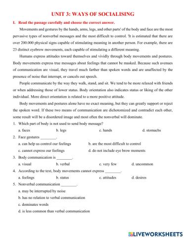 Unit 3: ways of socializing