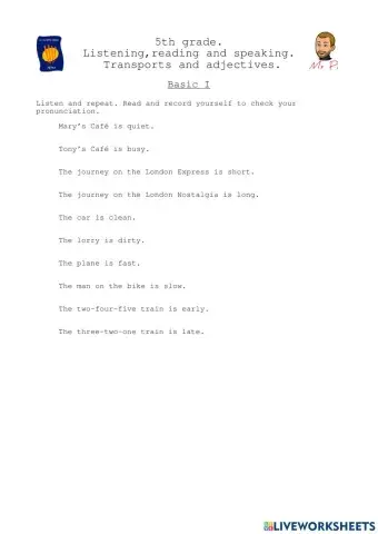 5th-Listening,reading and speaking.  Transports and adjectives.