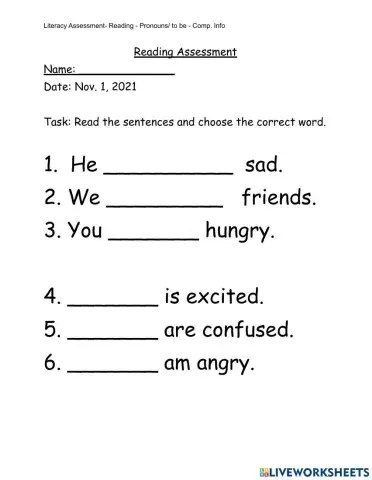 Reading- Pronouns and verb to be