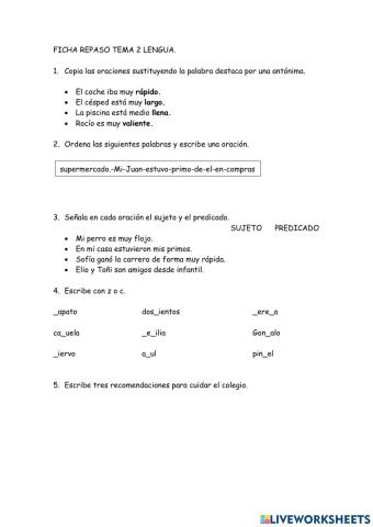 Repaso tema 2 Lengua