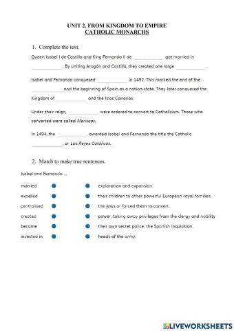 2.1 From Kingdom to Empire. Catholic Monarchs