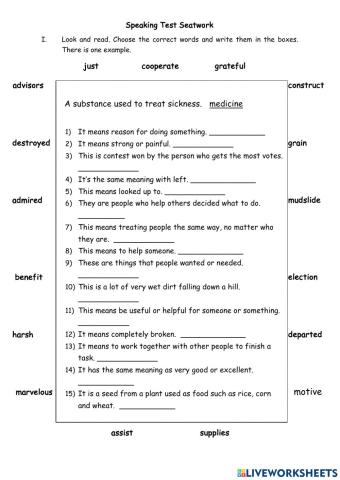 Flyers 5 Speaking Test Seat Work
