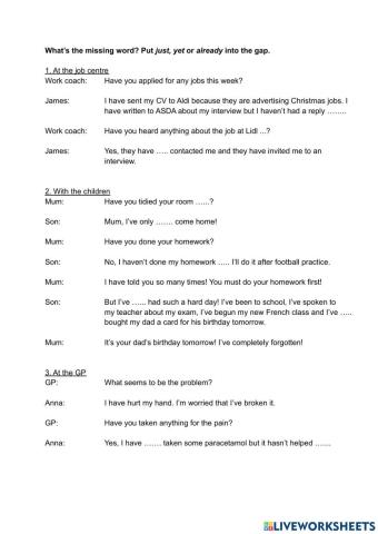 Present Perfect Conversations- just, yet, already