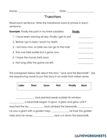 Transitional Words & Phrases