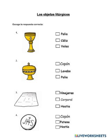 Los objetos litúrgicos
