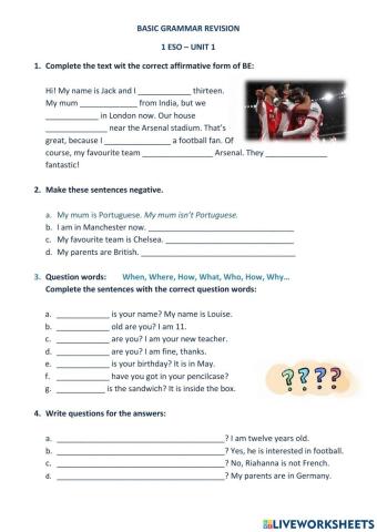 Be - Affirmative, negative and interrrogative