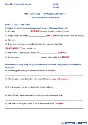 English 11 - Midterm Test writing 2