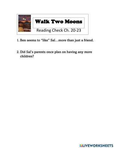 Walk Two Moons Reading Check Ch. 20-23