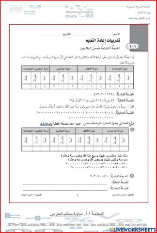 قراءة الاعداد اعادة تعليم